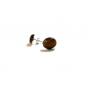 Dark Brown Tiger's Eye Cabochon and Silver Stud Earrings